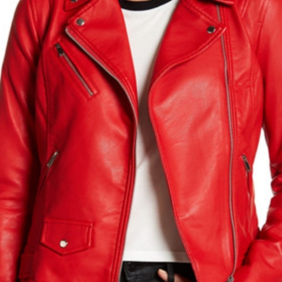 Philosophy Apparel Moto Jacket Red Vegan Leather Silver Hardware Lined XS NWT - Picture 5 of 10